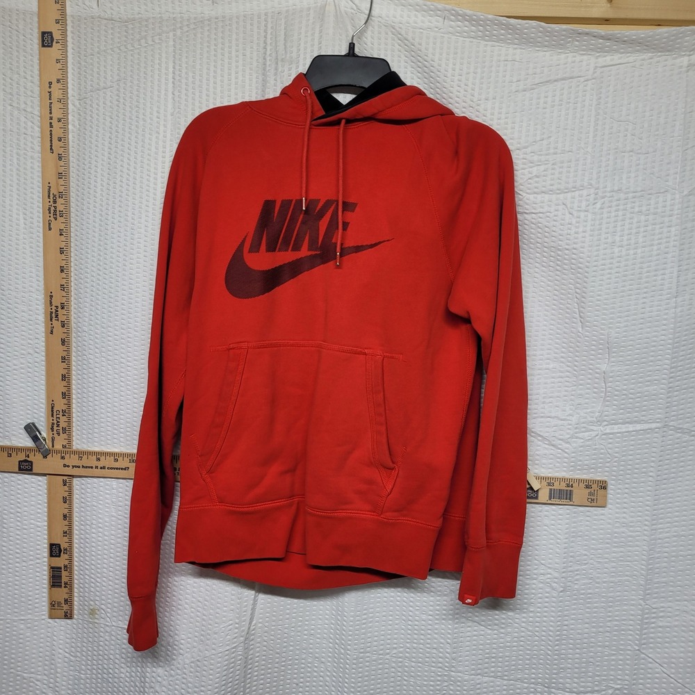 Nike Mens Red Black Logo Pullover Hoodie Sweatshirt Medium Raglan Sleeve